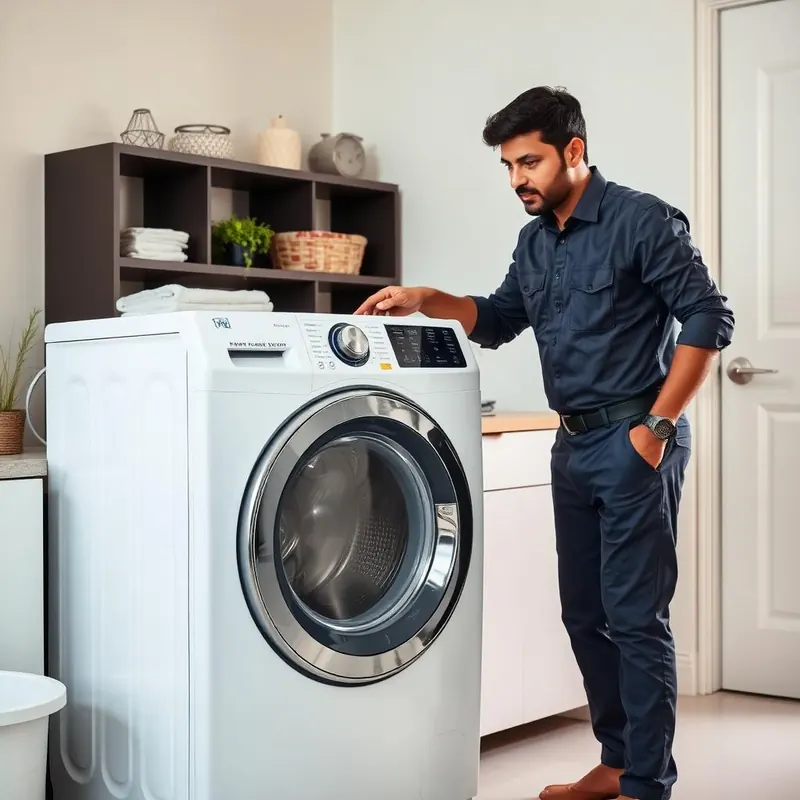 Technician servicing a top-loading washing machine at customer doorstep in Bangalore