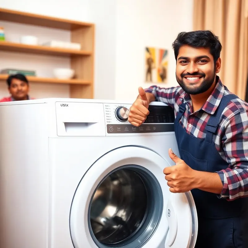 Happy technician after completing a washing machine repair in Bangalore