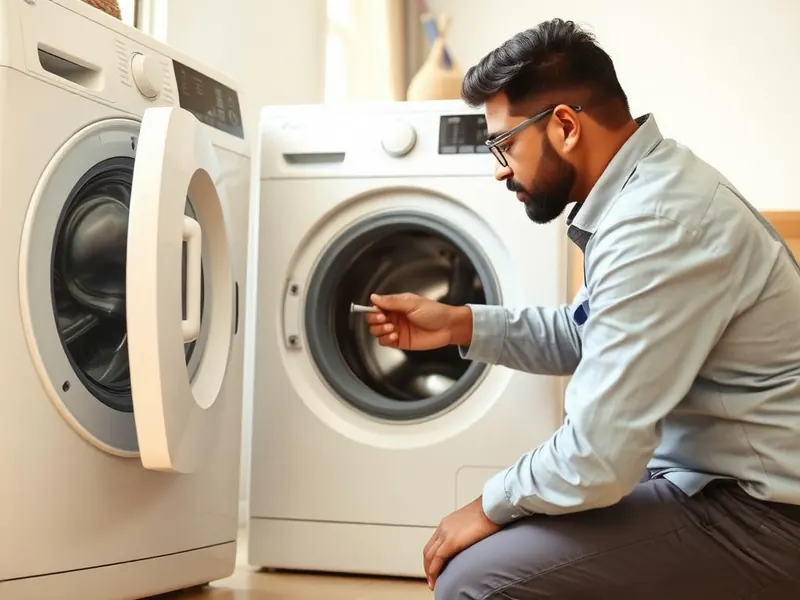 Technician repairing a washing machine on-site in Bangalore